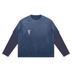 Washed Blue Distressed Layer T-Shirt