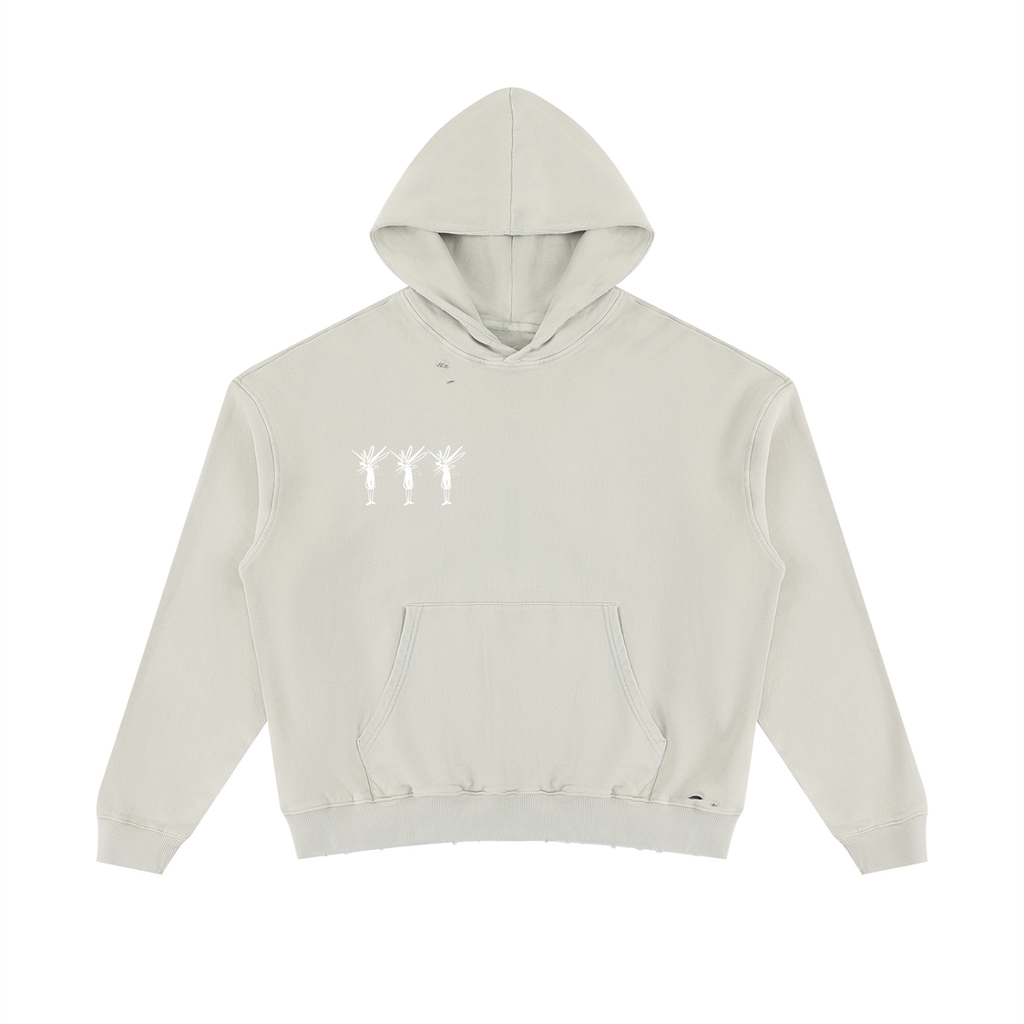 Off White Mineral Wash Distressed Hoodie