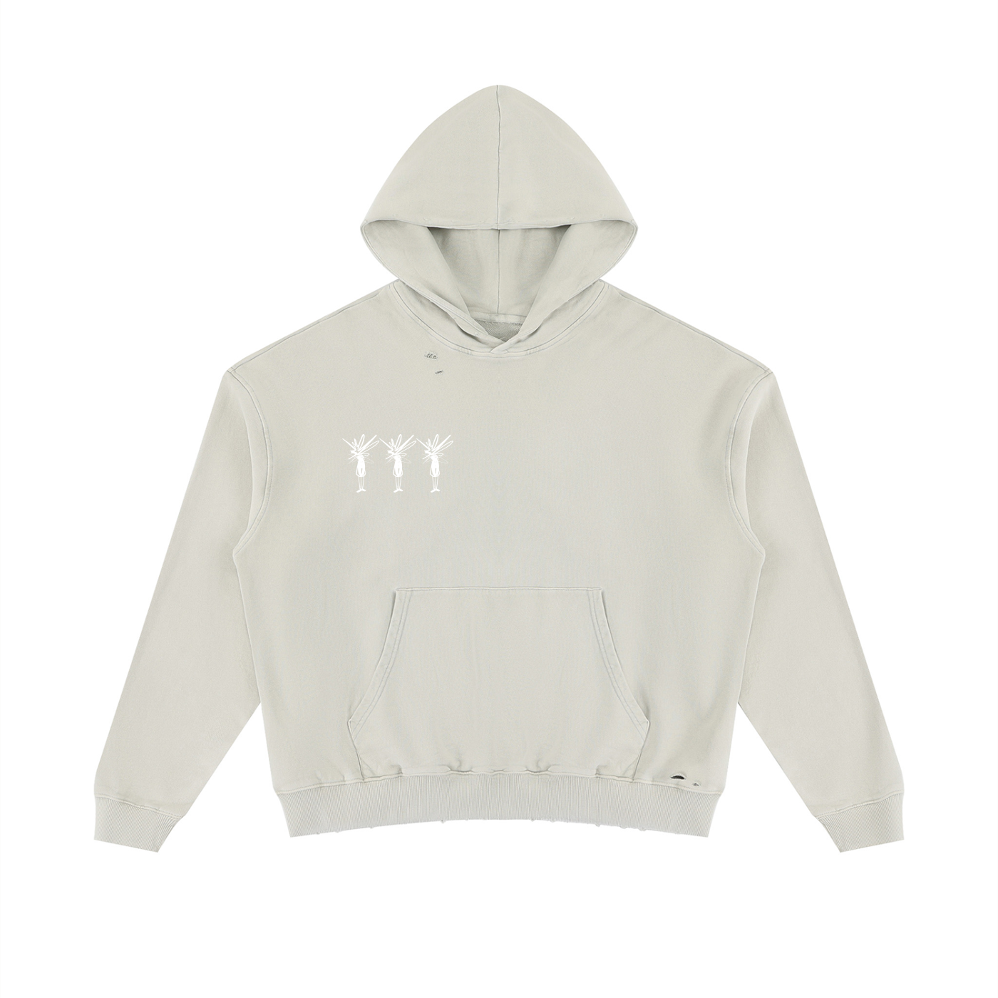 Off White Mineral Wash Distressed Hoodie