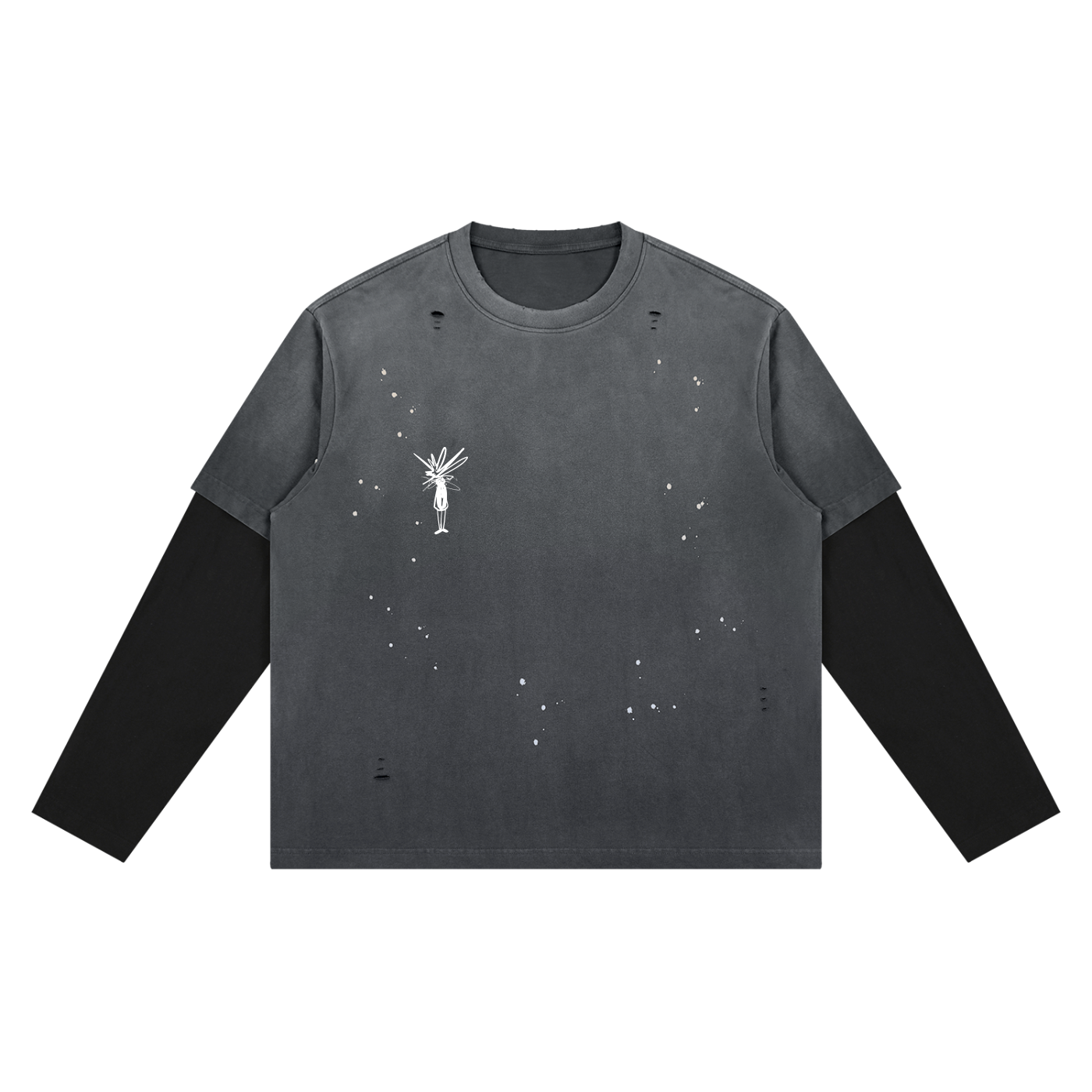 Washed Black Distressed Layer T-Shirt