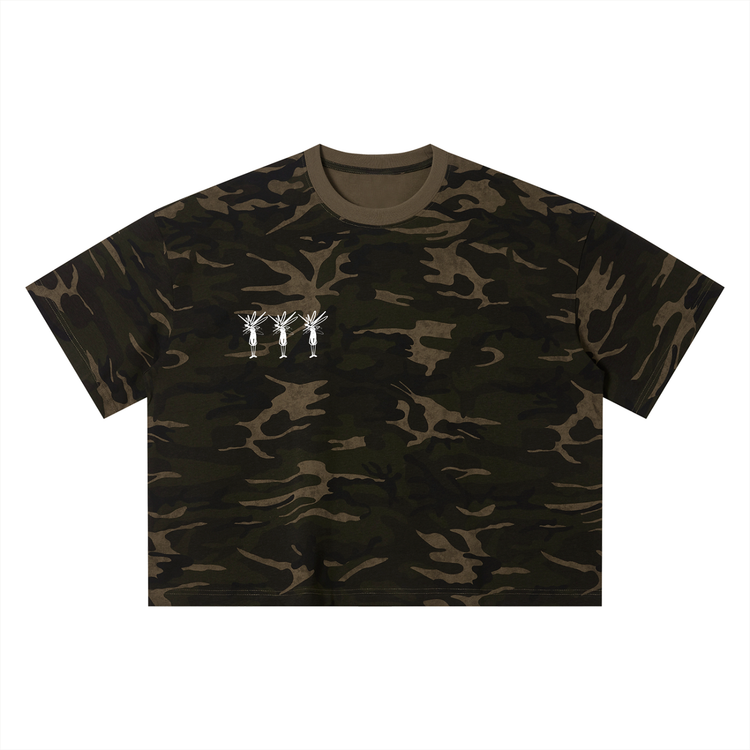 Cropped Camo Boxy T-Shirt — Khaki