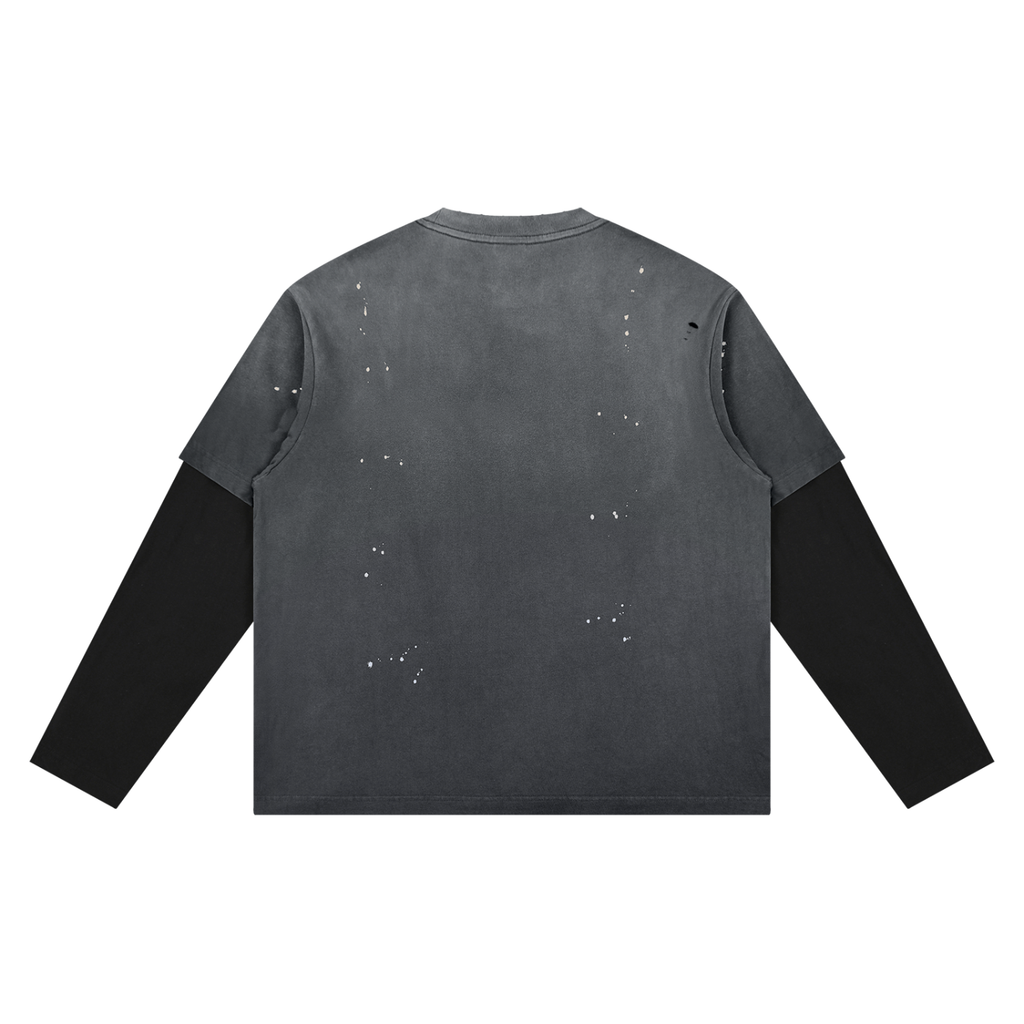 Washed Black Distressed Layer T-Shirt