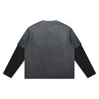 Washed Black Distressed Layer T-Shirt
