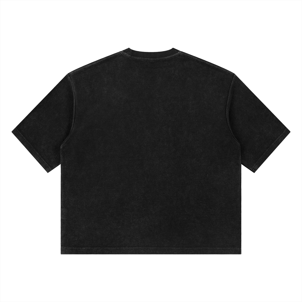Black Mineral Wash Waffle Boxy T-Shirt