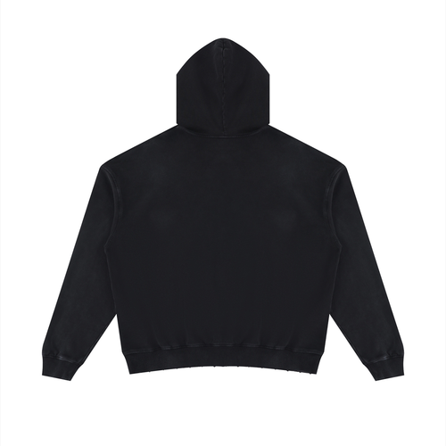 Black Mineral Wash Distressed Hoodie