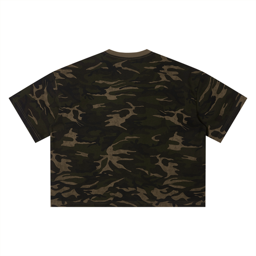 Cropped Camo Boxy T-Shirt — Khaki