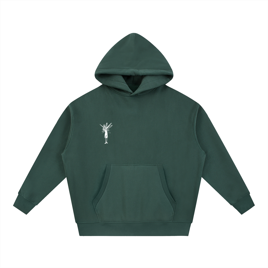 Cropped Green Boxy Fit Fleece Hoodie