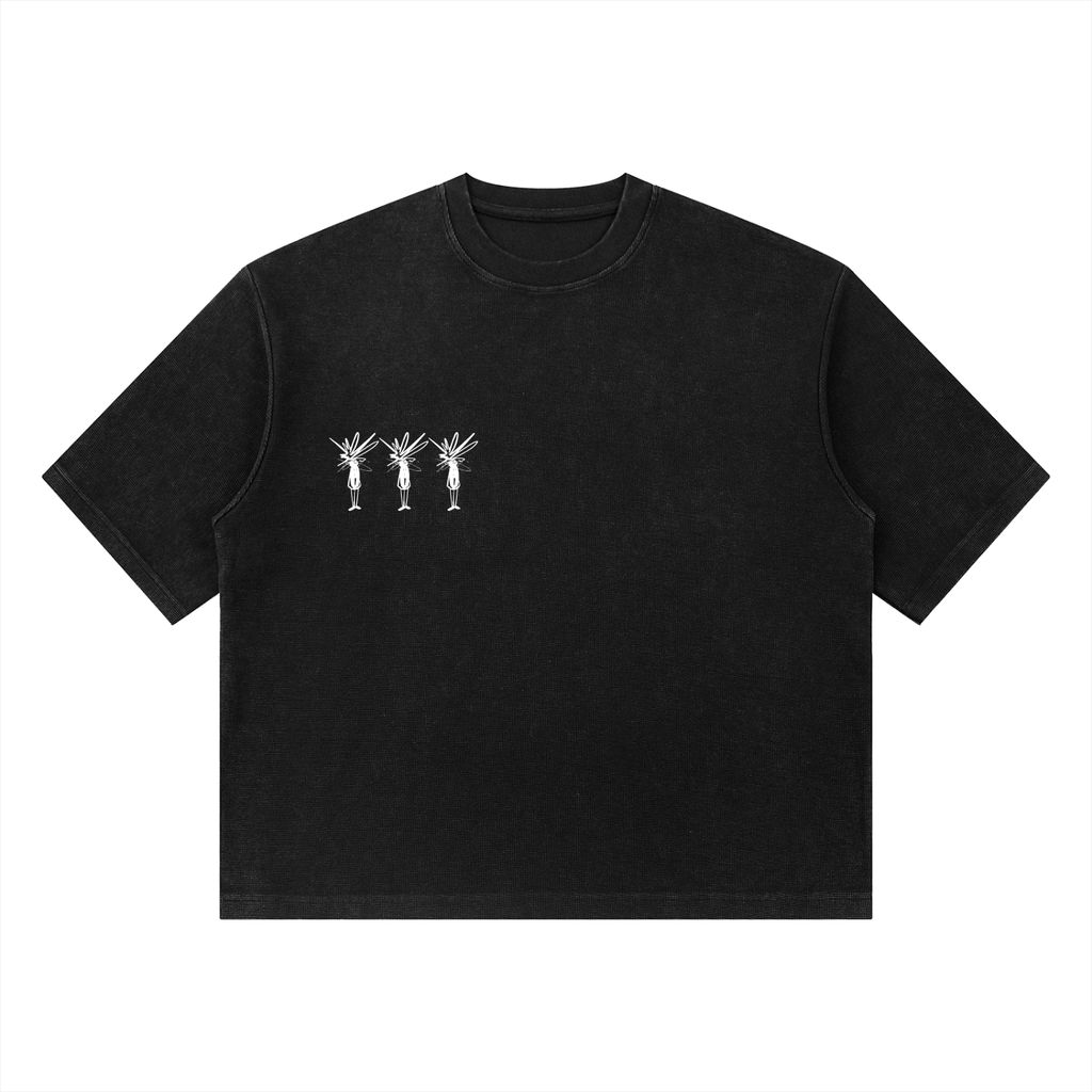 Black Mineral Wash Waffle Boxy T-Shirt