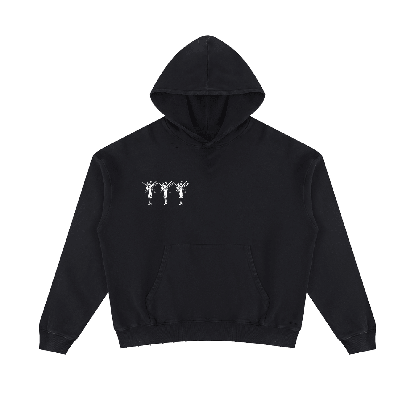 Black Mineral Wash Distressed Hoodie - Inside Thoughts