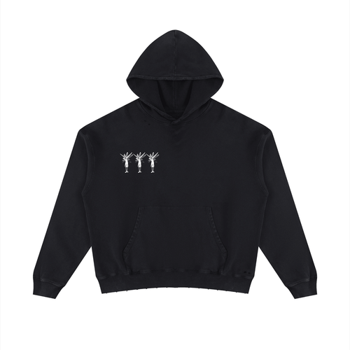 Black Mineral Wash Distressed Hoodie - Inside Thoughts