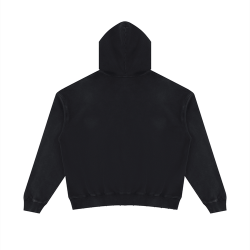 Black Mineral Wash Distressed Hoodie - Inside Thoughts