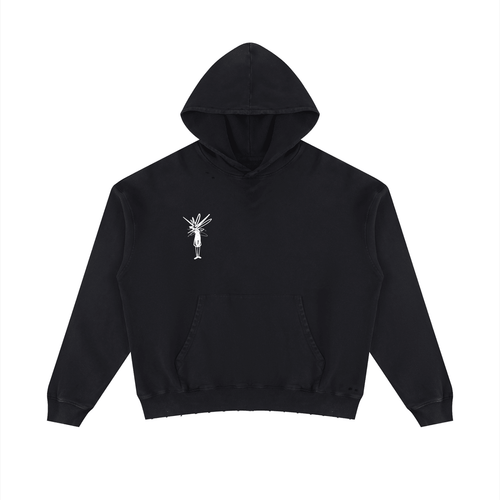 Black Mineral Wash Distressed Hoodie - Inside Thoughts