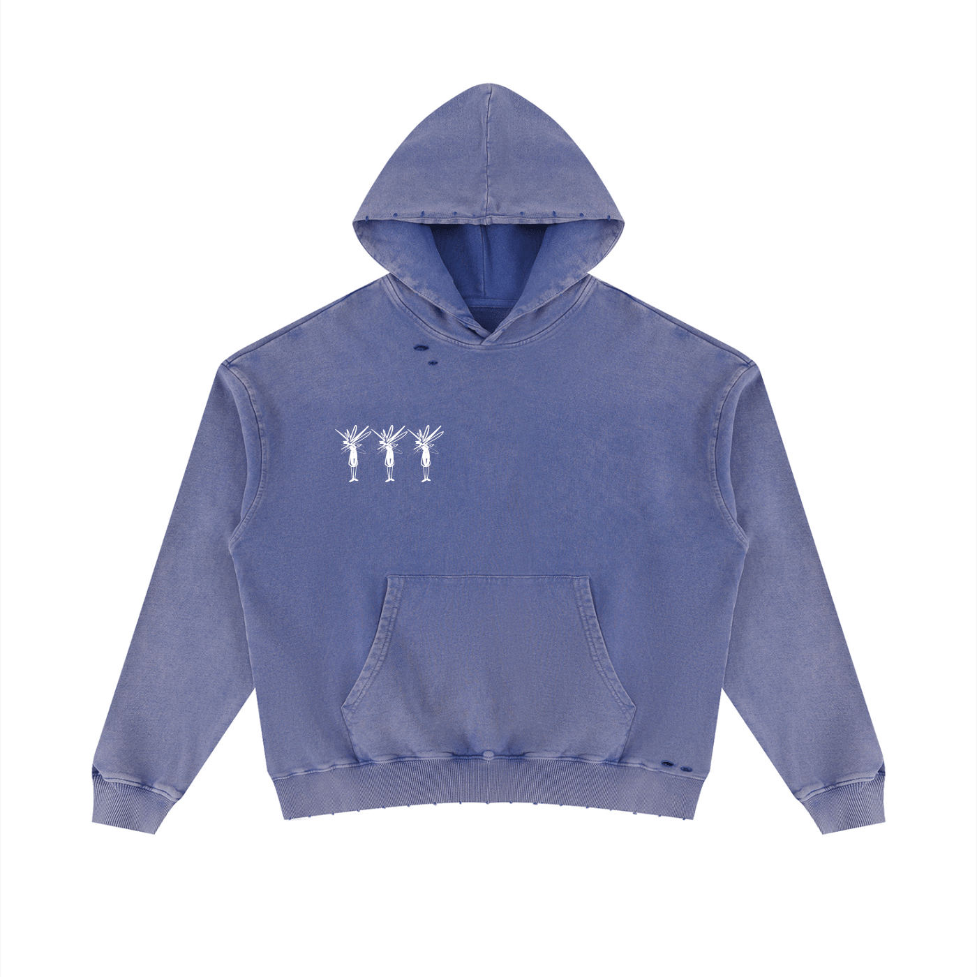 Blue Mineral Wash Distressed Hoodie - Inside Thoughts