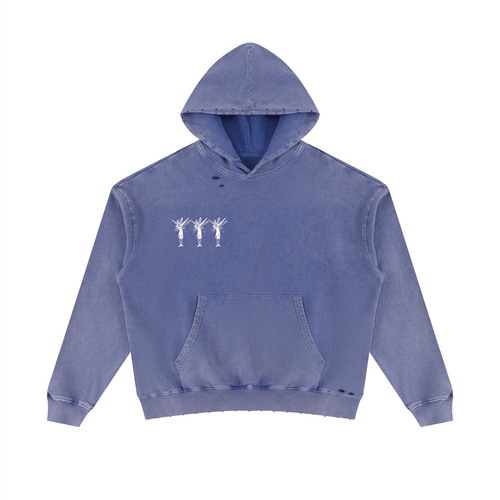 Blue Mineral Wash Distressed Hoodie - Inside Thoughts