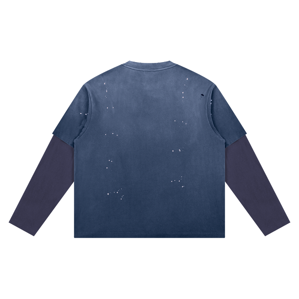 Washed Blue Distressed Layer T-Shirt