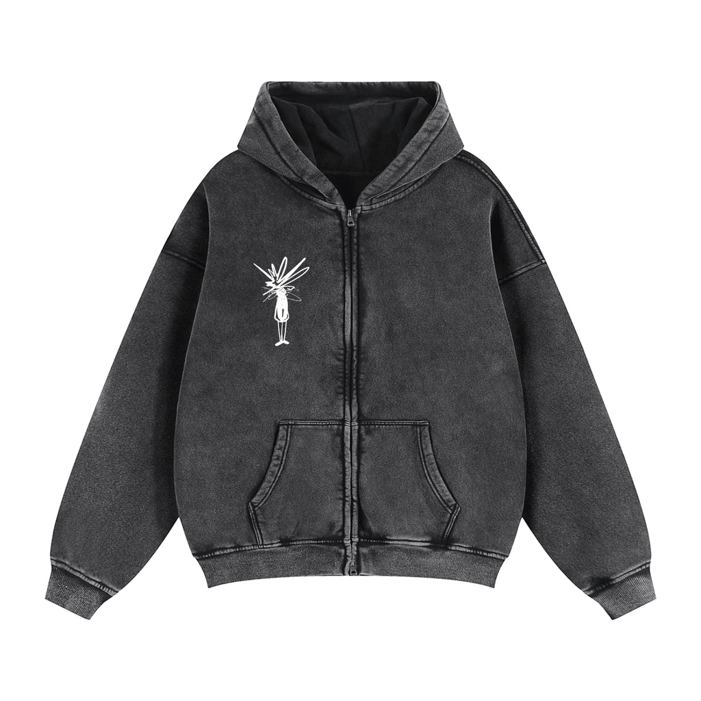Double Zip Cropped Fleece Hoodie - Inside Thoughts