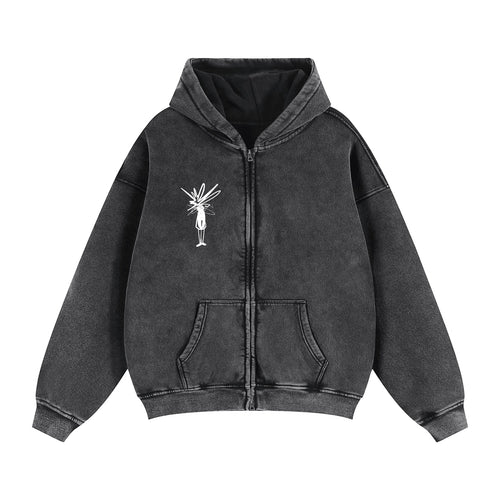 Double Zip Cropped Fleece Hoodie - Inside Thoughts