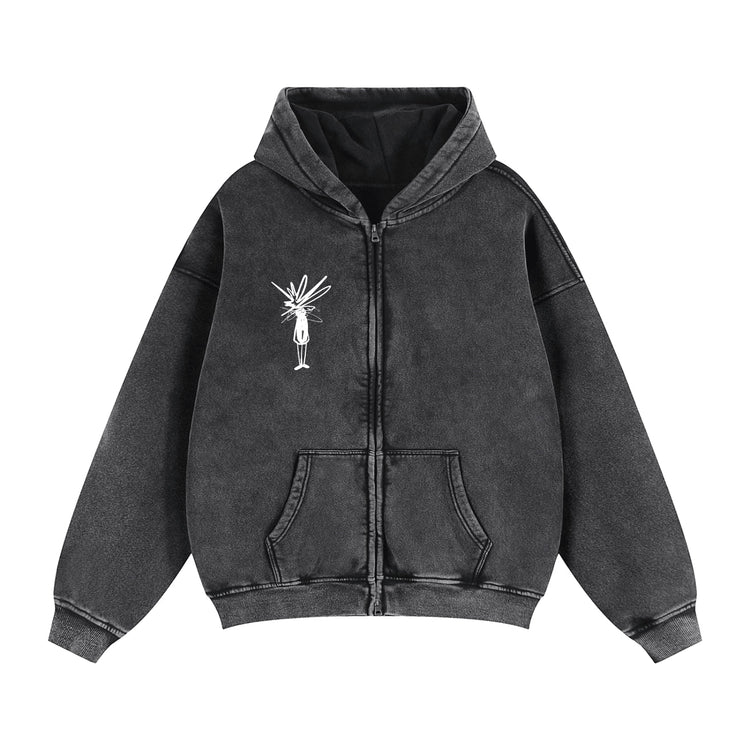 Double Zip Cropped Fleece Hoodie - Inside Thoughts