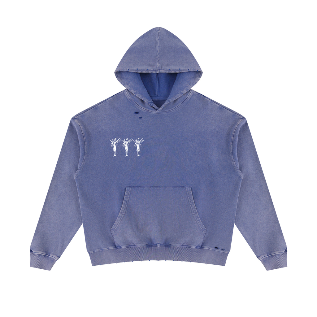 Blue Mineral Wash Distressed Hoodie