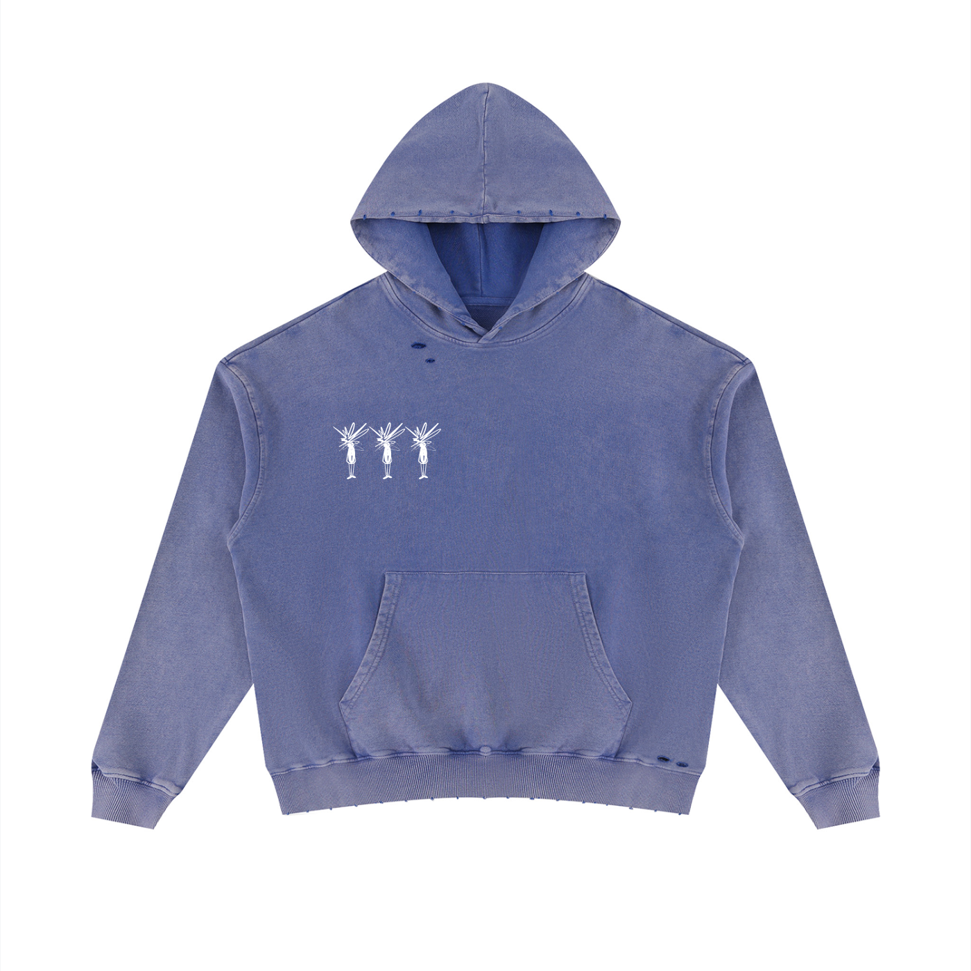 Blue Mineral Wash Distressed Hoodie