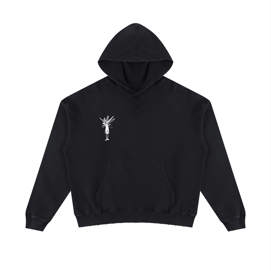 Black Mineral Wash Distressed Hoodie