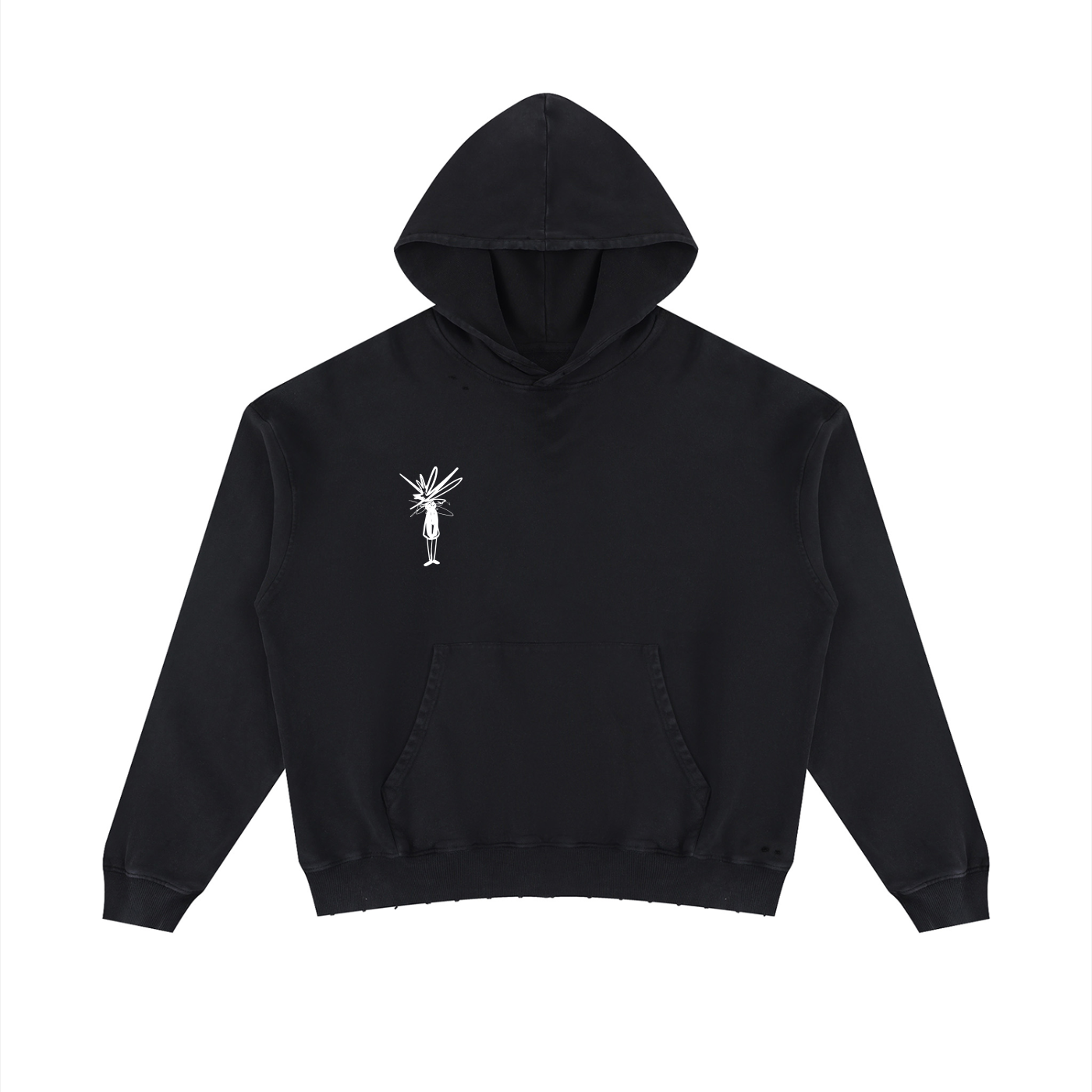 Black Mineral Wash Distressed Hoodie