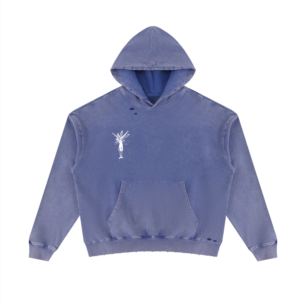 Indigo Mineral Wash Distressed Hoodie