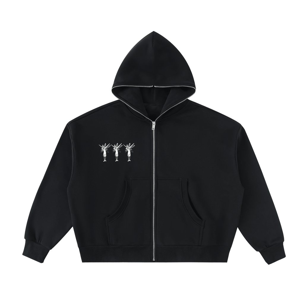 Fleeced Full-Zip Boxy Hoodie - Inside Thoughts