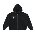 Fleeced Full-Zip Boxy Hoodie - Inside Thoughts