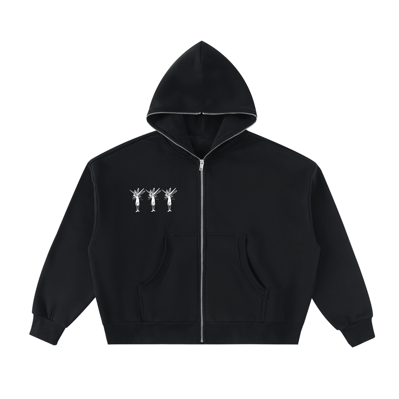 Fleeced Full-Zip Boxy Hoodie - Inside Thoughts