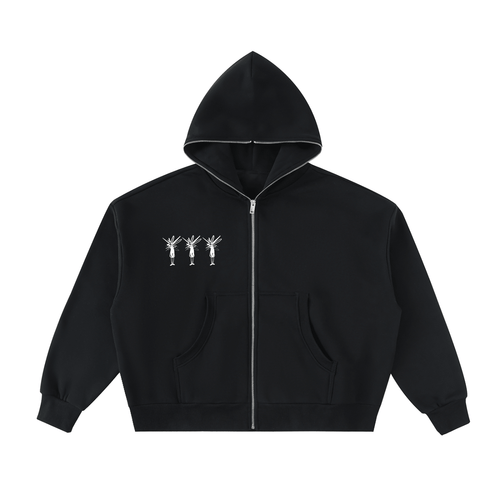 Fleeced Full-Zip Boxy Hoodie - Inside Thoughts