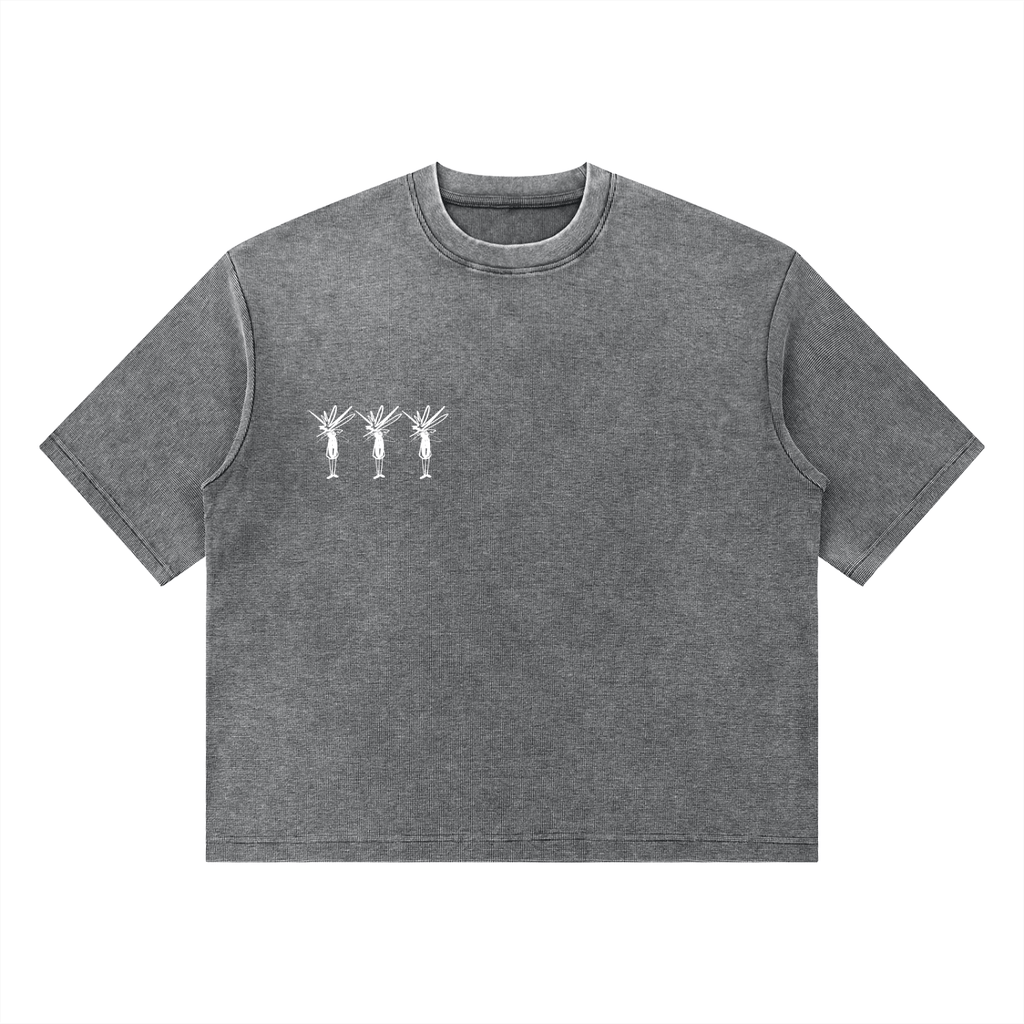 Grey Mineral Wash Waffle Boxy T-Shirt - Inside Thoughts