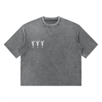 Grey Mineral Wash Waffle Boxy T-Shirt - Inside Thoughts