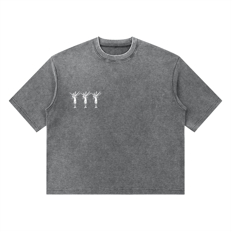 Grey Mineral Wash Waffle Boxy T-Shirt - Inside Thoughts