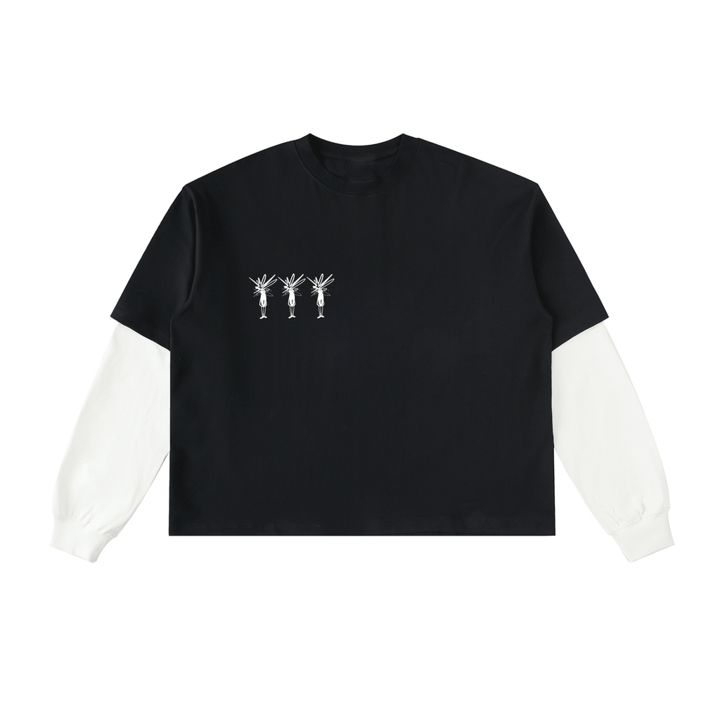 Layered Contrast Sleeve Cotton T-Shirt - Inside Thoughts