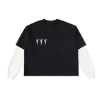 Layered Contrast Sleeve Cotton T-Shirt - Inside Thoughts