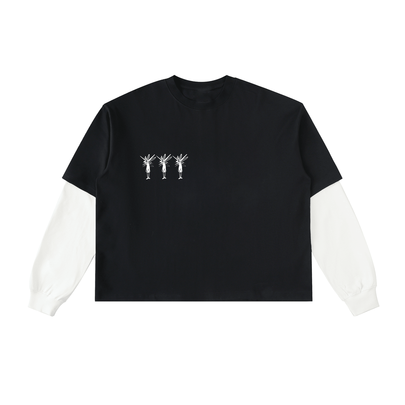 Layered Contrast Sleeve Cotton T-Shirt - Inside Thoughts