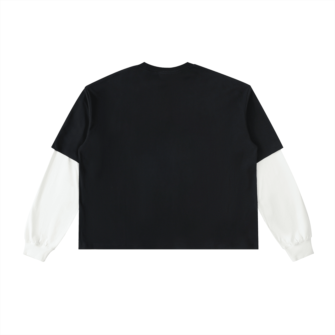 Layered Contrast Sleeve Cotton T-Shirt - Inside Thoughts