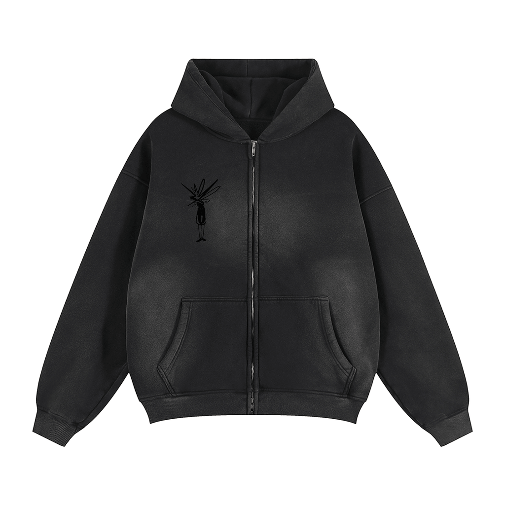 Sunfade Two - way Zipper Boxy Fleece Hoodie - Inside Thoughts