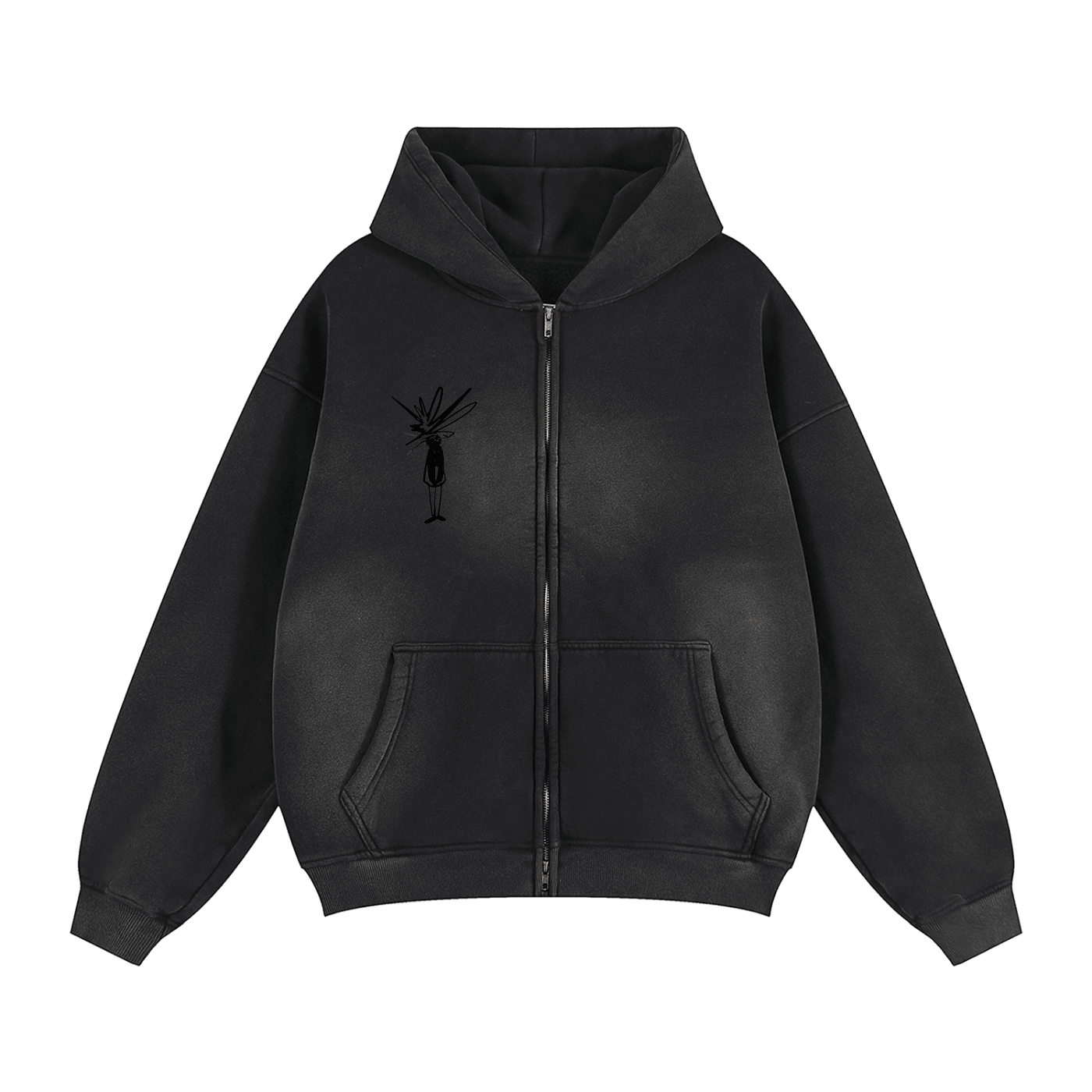 Sunfade Two - way Zipper Boxy Fleece Hoodie - Inside Thoughts