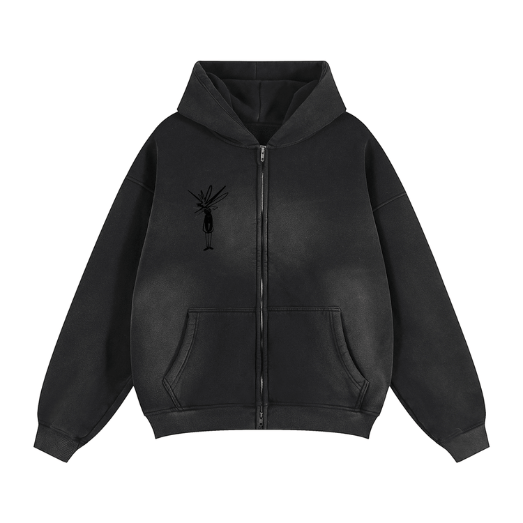 Sunfade Two - way Zipper Boxy Fleece Hoodie - Inside Thoughts