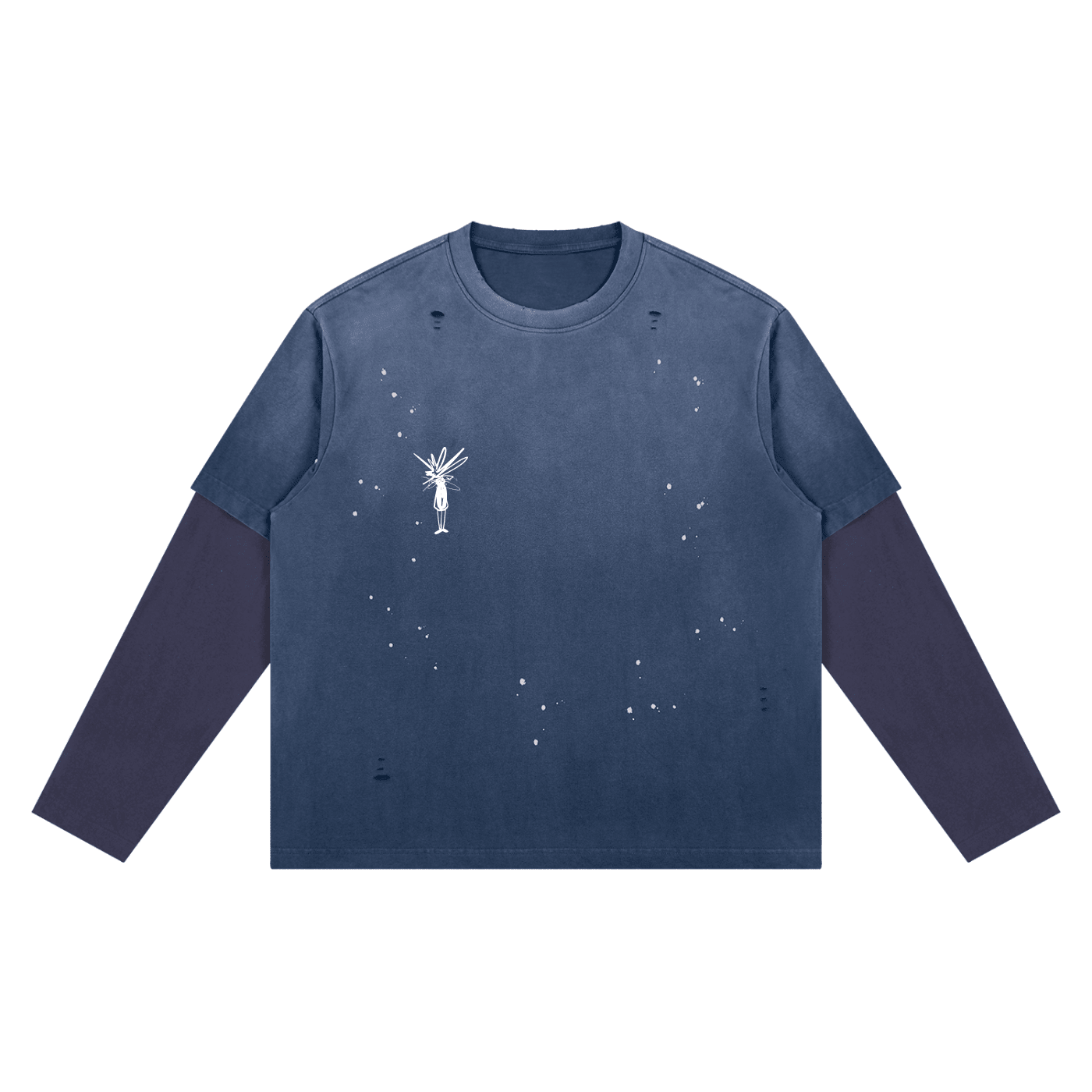 Washed Blue Distressed Layer T-Shirt - Inside Thoughts